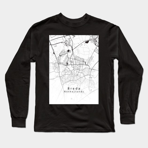 Breda Netherlands City Map white Long Sleeve T-Shirt by Robin-Niemczyk